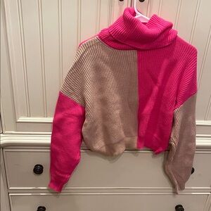 Deluc Pink and Tan Turtleneck Sweater